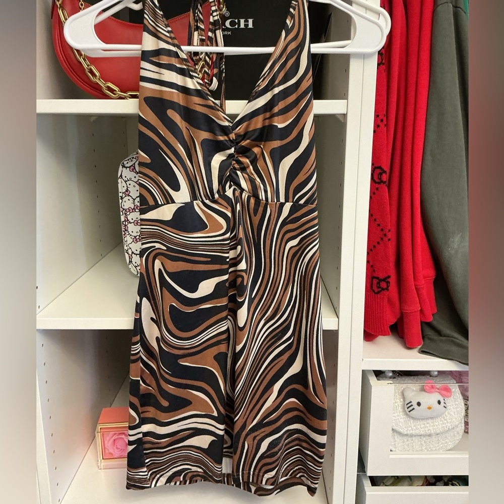 Brown and Black Swirl Halter Dress